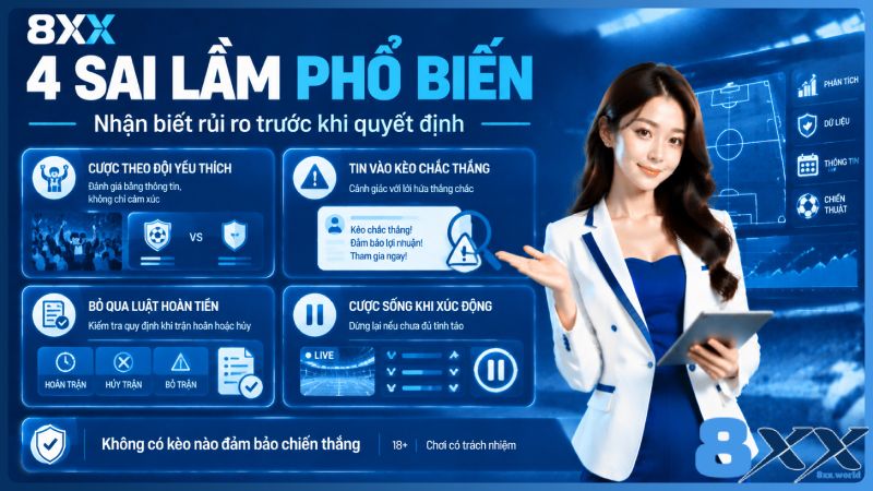 8XX minh họa 4 sai lầm phổ biến khi cược thể thao