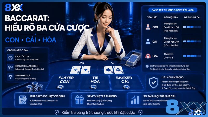 8XX minh họa baccarat: hiểu rõ ba cửa cược