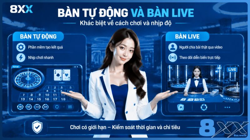 8XX minh họa bàn tự động và bàn live