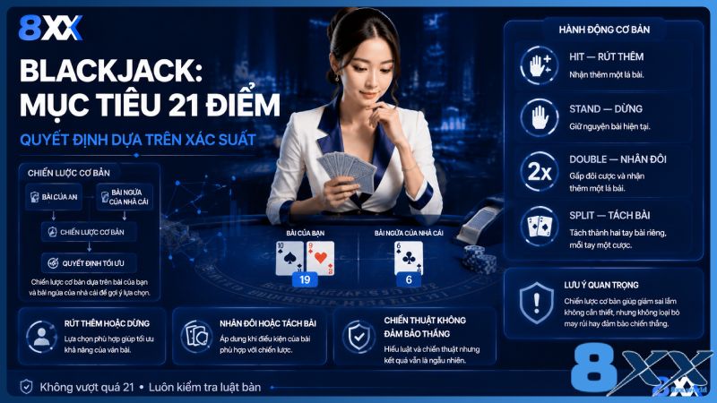 8XX minh họa blackjack: mục tiêu 21 điểm