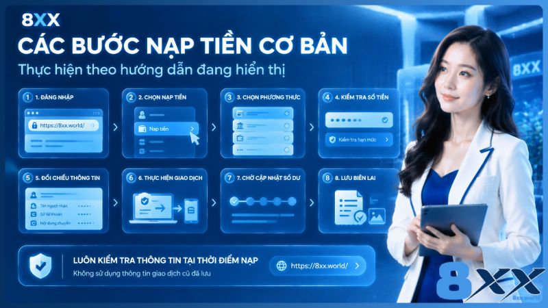 8XX minh họa các bước nạp tiền cơ bản