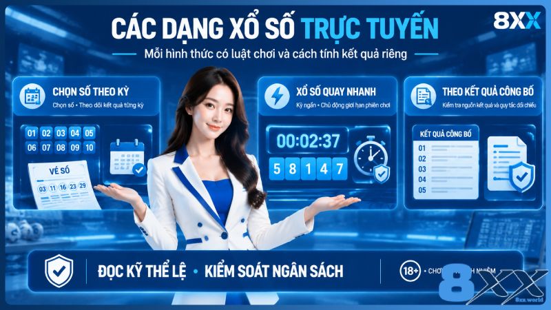 8XX minh họa các dạng xổ số trực tuyến