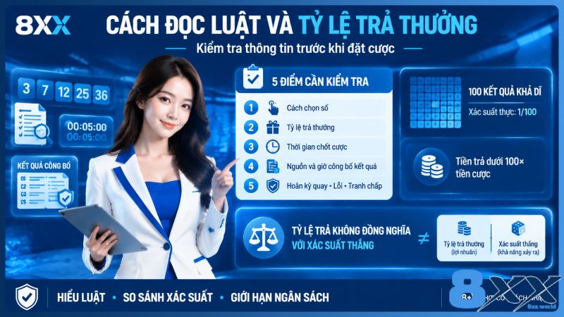 8XX minh họa cách đọc luật và tỷ lệ trả thưởng