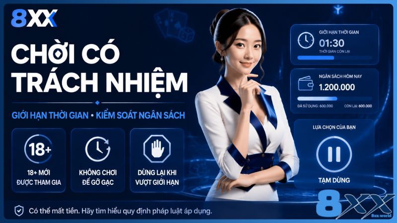8XX minh họa chơi có trách nhiệm: giới hạn thời gian, kiểm soát ngân sách