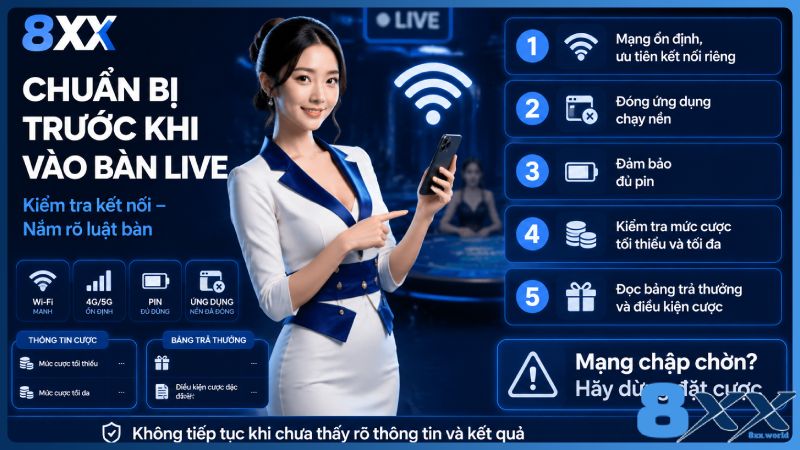8XX minh họa chuẩn bị trước khi vào bàn live