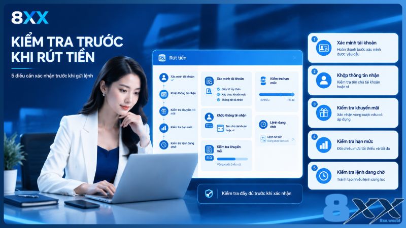8XX minh họa kiểm tra trước khi rút tiền