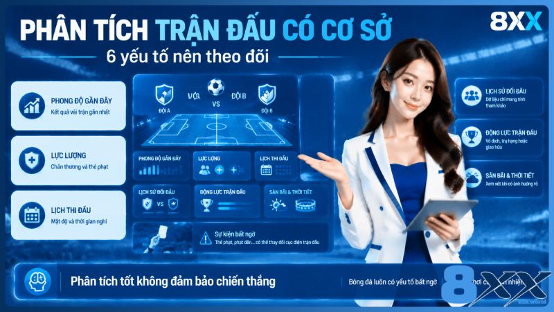 8XX minh họa phân tích trận đấu có cơ sở: 6 yếu tố nên theo dõi