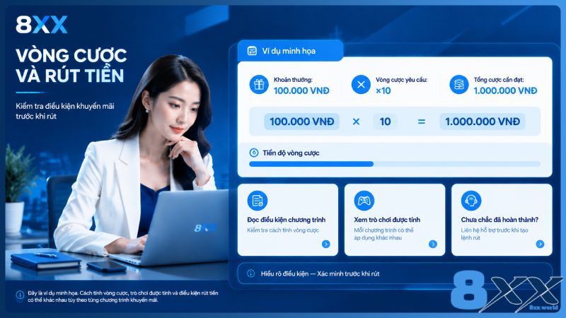 8XX minh họa vòng cược và rút tiền